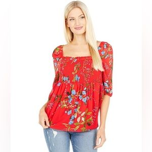 Calvin Klein | Size Small, Floral Smocked Chiffon Top